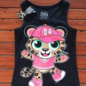 🍀Justice black tank top w/leopard print Size 8